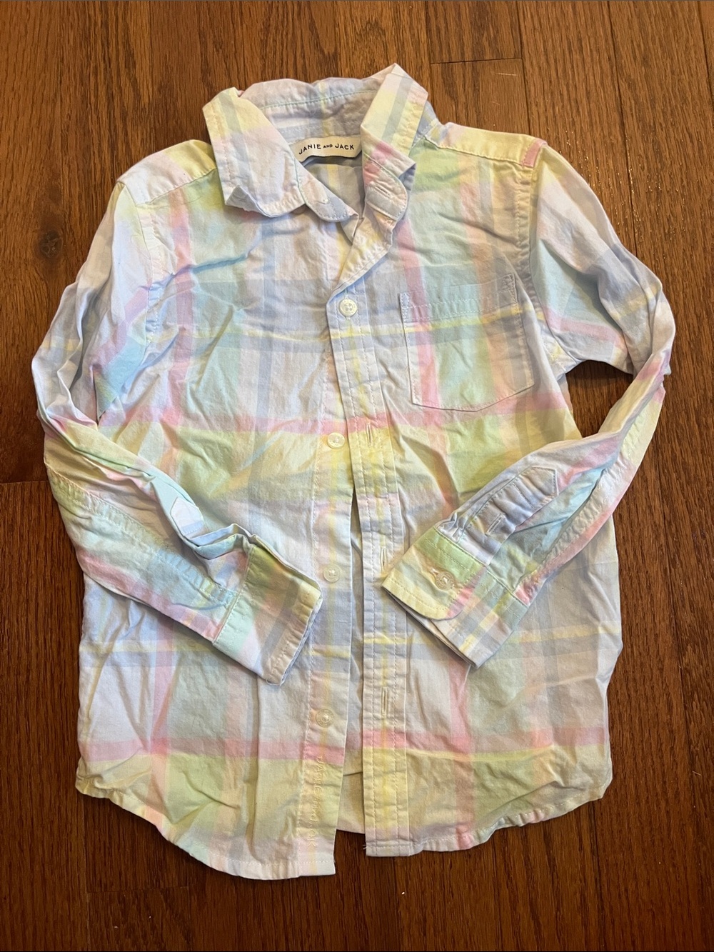Janie and Jack Pastel Plaid Button-Down Shirt - Pink, Blue, Yellow, Green